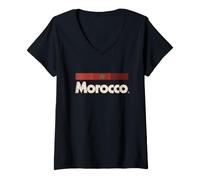 Femme Drapeau Maroc Rétro Maroc Rouge T-Shirt avec Col en V
