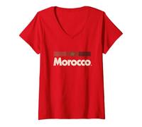Femme Drapeau Maroc Rétro Maroc Rouge T-Shirt avec Col en V