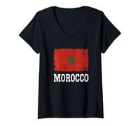 Femme Drapeau marocain Vintage Vieilli T-Shirt avec Col en V