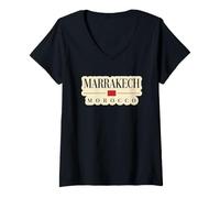 Femme Drapeau Marrakech Maroc Voyage Aventure Afrique Ville Pays T-Shirt avec Col en V