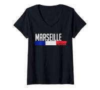 Femme Drapeau Marseille France Fierté de la Ville française T-Shirt avec Col en V