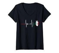 Femme Drapeau Mexicain du Mexique avec battements de cœur T-Shirt avec Col en V