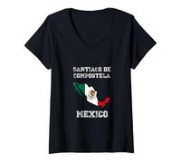 Femme Drapeau Mexicain Vintage de Saint-Jacques-de-Compostelle T-Shirt avec Col en V