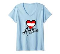 Femme Drapeau Minimaliste en Forme de cœur Autriche T-Shirt avec Col en V