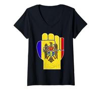 Femme Drapeau moldave Moldavie Poing Moldova Patriotisme T-Shirt avec Col en V