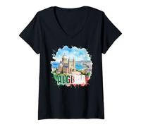 Femme Drapeau National algérien Patriotique de l'Algérie Aquarelle Heritage T-Shirt avec Col en V