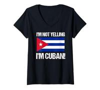 Femme Drapeau National cubain avec Citation « I'm Not Yelling » T-Shirt avec Col en V