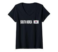 Femme Drapeau National de la Corée du Sud rétro Vieilli Patriotique T-Shirt avec Col en V