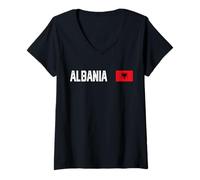 Femme Drapeau National de l'Albanie rétro avec Motif Patriotique Vieilli T-Shirt avec Col en V