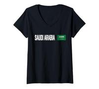 Femme Drapeau National de l'Arabie Saoudite rétro Vieilli Patriotique T-Shirt avec Col en V