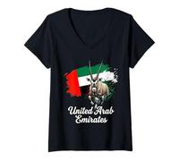 Femme Drapeau National des Émirats Arabes Unis Oryx T-Shirt avec Col en V
