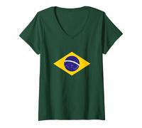 Femme Drapeau National du Brésil du Brésil dia da Independência T-Shirt avec Col en V