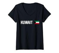 Femme Drapeau National du Koweït rétro avec Motif Patriotique Vieilli T-Shirt avec Col en V