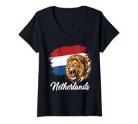 Femme Drapeau National du Lion néerlandais des Pays-Bas T-Shirt avec Col en V