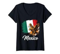 Femme Drapeau National du Mexique Aigle doré T-Shirt avec Col en V