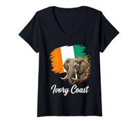Femme Drapeau National éléphant Côte D'Ivoire T-Shirt avec Col en V