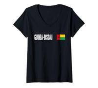 Femme Drapeau National Guinée-Bissau rétro Vieilli Patriotique T-Shirt avec Col en V