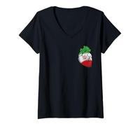 Femme Drapeau National iranien Cœur de Poche pour Fan de l'Iran Pride Heritage T-Shirt avec Col en V
