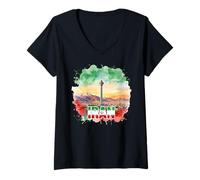 Femme Drapeau National iranien Patriotique de l'Iran Aquarelle Heritage T-Shirt avec Col en V