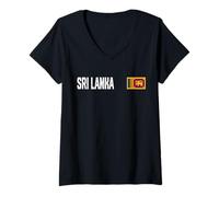 Femme Drapeau National Sri Lanka rétro Vieilli Patriotique T-Shirt avec Col en V