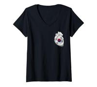 Femme Drapeau National sud-coréen de Poche cœur Corée du Sud Pride T-Shirt avec Col en V