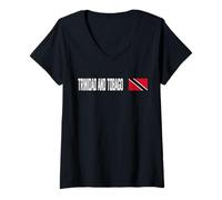 Femme Drapeau National Trinité-et-Tobago rétro Patriotique T-Shirt avec Col en V