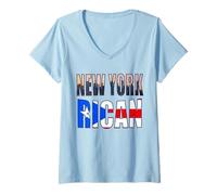 Femme Drapeau New York Rican Heritage Puerto Rico T-Shirt avec Col en V