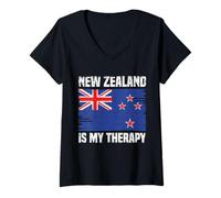 Femme Drapeau « New Zealand is My Therapy » Pride T-Shirt avec Col en V