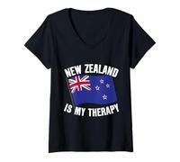 Femme Drapeau New Zealand is My Therapy Pride Travel T-Shirt avec Col en V