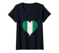 Femme Drapeau Nigérian pour Expatriés Nigérian ou Fier Nigérian T-Shirt avec Col en V