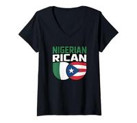 Femme Drapeau nigérian ric portoricain nigérian Nigeria Porto Rico Boricua T-Shirt avec Col en V