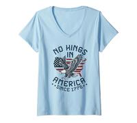 Femme Drapeau No Kings in America Protest Save Democracy Democrate T-Shirt avec Col en V