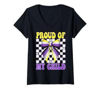 Femme Drapeau non binaire « Proud Of My Child Pride Mom » pour la fête des mères T-Shirt avec Col en V