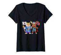 Femme Drapeau Norvège Corée du Sud Racines norvégiano-coréennes T-Shirt avec Col en V
