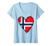 Femme Drapeau norvégien en Forme de cœur avec Inscription « Proud to Be Norwegian Dad Mom Boy Kid » T-Shirt avec Col en V