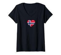 Femme Drapeau norvégien Love Norway Heart Meme T-Shirt avec Col en V