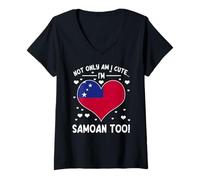 Femme Drapeau « Not Only Am I Cute Im Samoan Too » T-Shirt avec Col en V