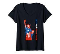Femme Drapeau nuyoricain New York Porto Rico Rica Taino Boricua T-Shirt avec Col en V