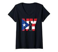 Femme Drapeau nuyoricain New York Porto Rico Rica Taino Boricua T-Shirt avec Col en V