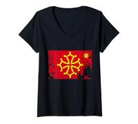 Femme Drapeau Occitanie Vintage Idée-cadeau Occitània T-Shirt avec Col en V