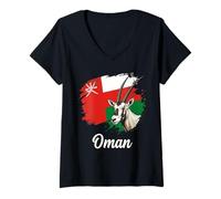 Femme Drapeau Oman Oryx Arabe Fierté Nationale T-Shirt avec Col en V