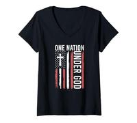 Femme Drapeau One Nation Under God Christian Patriot Faith Vieilli T-Shirt avec Col en V