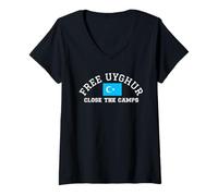 Femme Drapeau ouïghour Gratuit Ouïghours turcs Fermer Les Camps Xinjiang T-Shirt avec Col en V