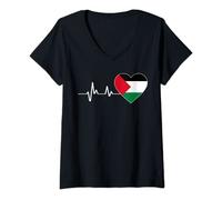 Femme Drapeau Palestine du rythme cardiaque pour les Palestiniens et les amateurs de Quds T-Shirt avec Col en V