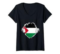 Femme Drapeau Palestine qui s'ouvre sur la poitrine T-Shirt avec Col en V