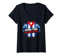Femme Drapeau Patria Y Vida Cuba Libre T-Shirt avec Col en V