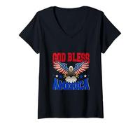 Femme Drapeau Patriotique américain God Bless America 4 Juillet T-Shirt avec Col en V