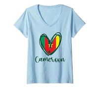 Femme Drapeau patriotique Cameroun Cœur Carte Camerounaise Filles Enfants T-Shirt avec Col en V