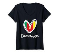 Femme Drapeau patriotique du Cameroun en forme de cœur pour garçons et enfants T-Shirt avec Col en V
