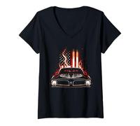 Femme Drapeau patriotique flamboyant Trans Am Muscle Car des années 1970 Trans Am T-Shirt avec Col en V